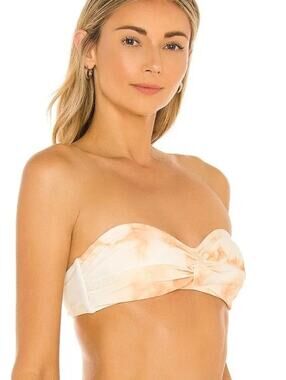 Jonathan Simkhai Scarlette Peach Tie Dye Twist Front Bandeau Bikini Top NWT L